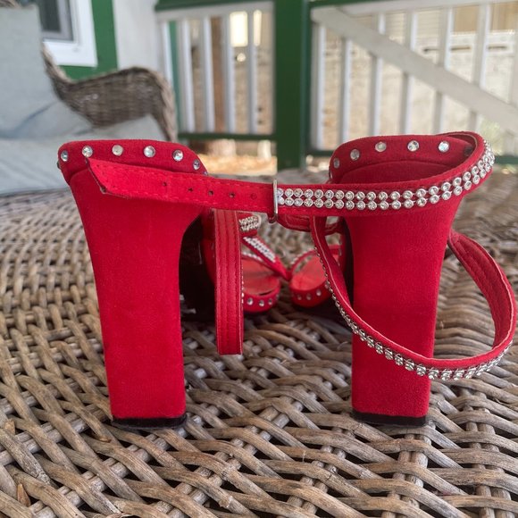 red studded Cape Robbin strappy heels - Picture 2 of 5